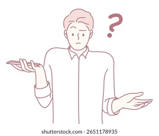 An illustration depicts a confused man, holding a smartphone in his hand while pondering what to do next