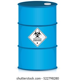 The illustration depicts a drum with the icon biohazard, hospital and chemical waste. Ideal for catalogs of institutional materials