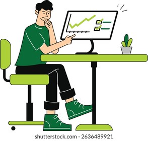 The illustration depicts a focused individual analyzing data, ideal for finance or marketing content, web design, or promotional materials.