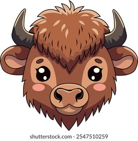 La ilustración muestra una cabeza de bisonte amigable, con una sonrisa suave y ojos amables.