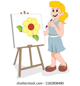 Illustration depicts a girl painting on a fabric with watercolor. Ideal for health and institutional information