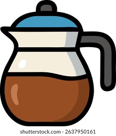 An illustration depicts a glass coffee pot, stylized with thick black outlines and a flat design