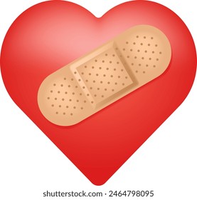 The illustration depicts a heart with a small bandage placed gently across its surface. This simple yet powerful image symbolizes healing, resilience, and the ability to mend emotional wounds. 