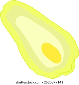 illustration depicts a lengthwise cut of a chayote squash, revealing its pale green flesh and single seed