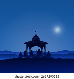 illustration depicts a muslim religious giving a sermon to a group of listeners, eid mubarak, vector Illustration
