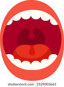 An illustration depicts an open mouth showcasing the tongue and teeth prominently, utilizing vibrant colors to convey expression and emphasize the importance of communication.