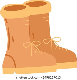 The illustration depicts a pair of tan leather boots with yellow laces