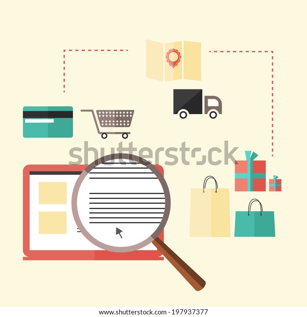 illustration depicts a purchase in-store and\
delivery of goods and gifts (online\
shopping)