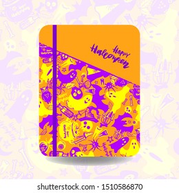 The illustration depicts the symbols of the holiday Halloween: bat, spider, skull, ghosts. They can be used for thematic events, postcards and as a template - used for packaging, printing on textiles.