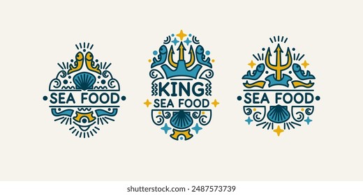 The illustration depicts three fish. Modern graphics for design. A simple and beautiful sign. Sea food emblem.