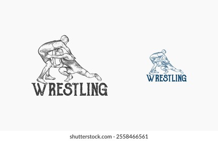 An illustration depicts two wrestlers engaged in a dynamic match, showcasing their strength and skill.