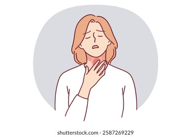 An illustration depicts a woman holding her throat indicating a sore throat or similar ailment.