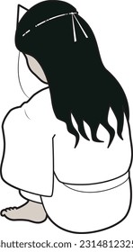 Illustration of a depressed Japanese female ghost