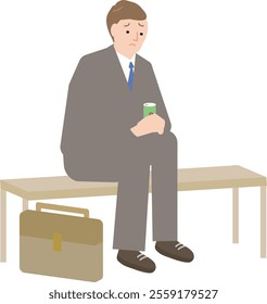 Illustration of a depressed male businessman sitting on a bench