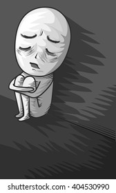 Illustration of a Depressed Man Crouching in a Corner