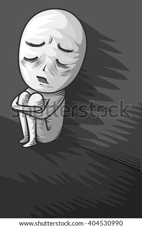 Illustration of a Depressed Man Crouching in a Corner