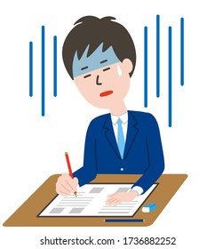 Ilustración del hombre deprimido en la prueba