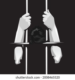 Illustration Depressed Prisoner Prison On Black Stock Vector (Royalty ...