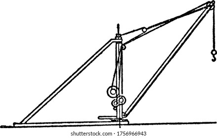 An illustration of a derrick crane, vintage line drawing or engraving illustration.