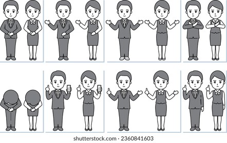 illustration of described men and women (monochrome)