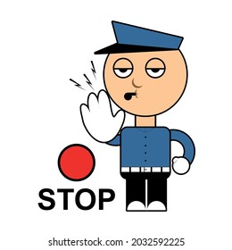 AN ILLUSTRATION DESCRIBING ABOUT THE POLICE MANAGING THE TRAFFIC TO STOP