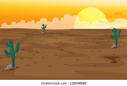 Illustration of a desert with cactus plants