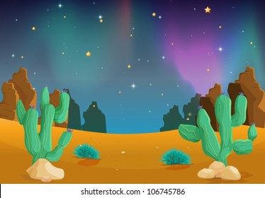 illustration of a desert in the dark night