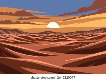 Illustration of desert dunes at sunset