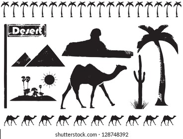 Illustration of desert icons silhouettes, vector