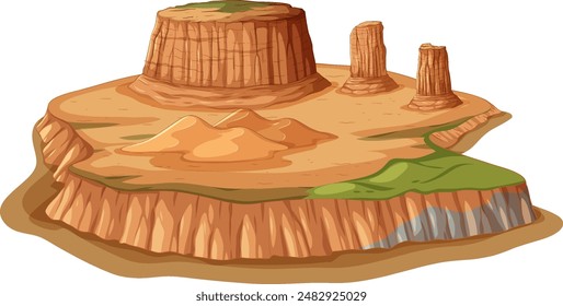 Illustration of desert landform with mesas and buttes