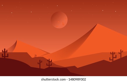 illustration of a desert landscape with a hot, flat design,cactus,sahara,dekstop wallper,wallpaper,vectorstock background