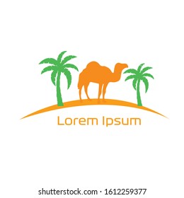 illustration of desert logo with camel vector design. symbol icon.