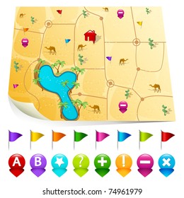 illustration of desert map with set of gps indicator button