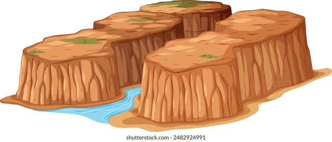 Illustration of desert mesas with a river