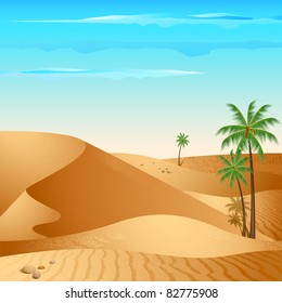 illustration of desert with palm tree in day light