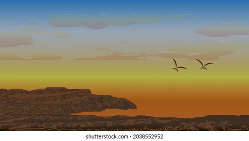 illustration of desert sand and rocks in arizona in the middle of the afternoon before night