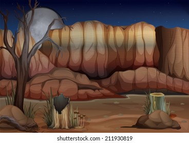 Illustration of a desert with stumps