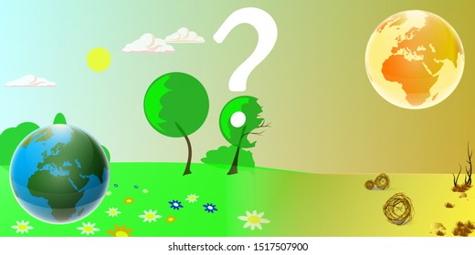 Illustration of desertification, climate change. Vector
