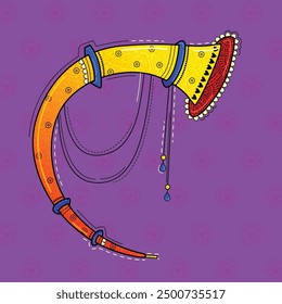 illustration of desi (Indian) art style tutari Indian musical instrument.