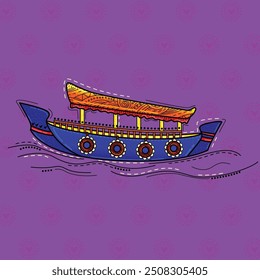 illustration of desi (indian) art style shikara boat.