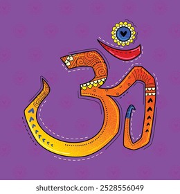 illustration of desi (Indian) art style Om,Ohm,Aum hindu spiritual symbol.