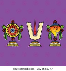 illustration of desi (indian) art style lord balaji symbol.