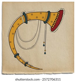 illustration of desi (indian) art style tutari indian musical instrument.
