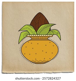 illustration of desi (indian) art style Kalash sthapana and Puja
