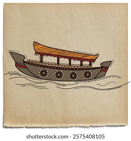 illustration of desi (indian) art style shikara boat.
