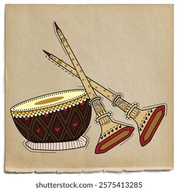 illustration of desi (indian) art style shehnai indian musical instrument.
