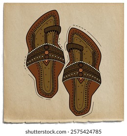 illustration of desi (indian) art style pair of Kolhapuri sandal (chappal).
