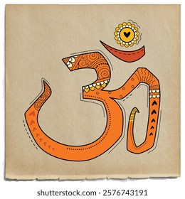 illustration of desi (Indian) art style Om,Ohm,Aum hindu spiritual symbol.
