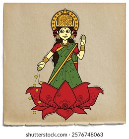 illustration of desi (indian) art style goddess lakshami.
