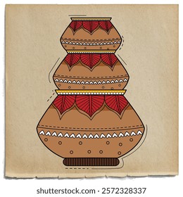 illustration of desi retro (Indian) art style clay pots.
